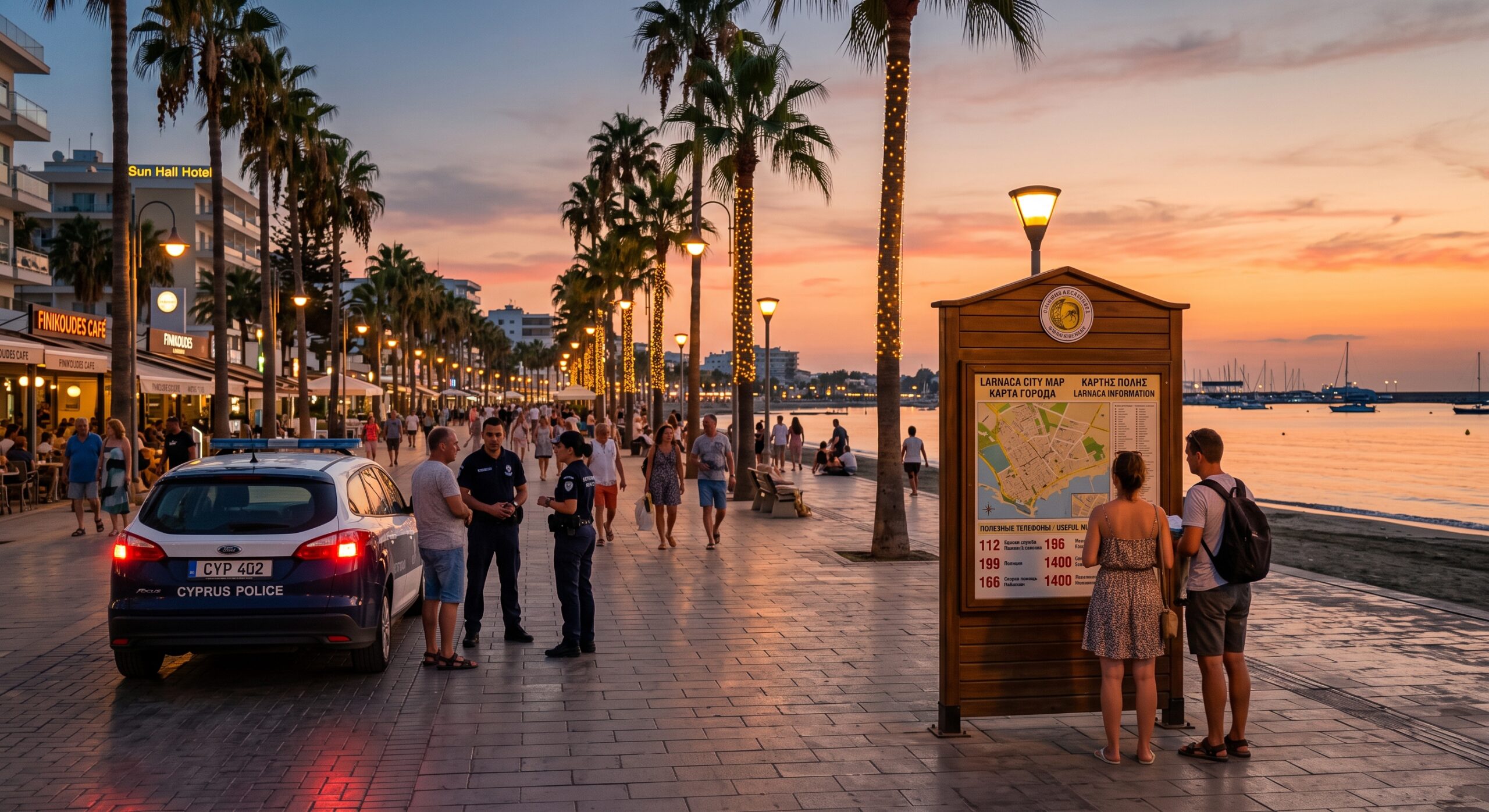 Emergency Numbers in Cyprus for Tourists Larnaca Finikoudes Emergency Information Stand