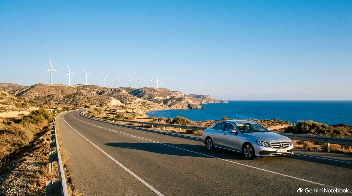 Private Transfer Sedan Driving on A1 Highway from Larnaca Airport to Limassol Comfortable private taxi transfer driving along the modern A1 highway connecting Larnaca Airport to Limassol Cyprus